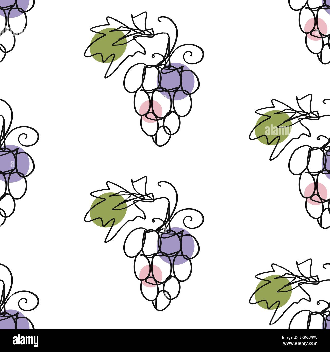 Grapes Seamless pattern. One line drawing organic fruit background Stock Vector