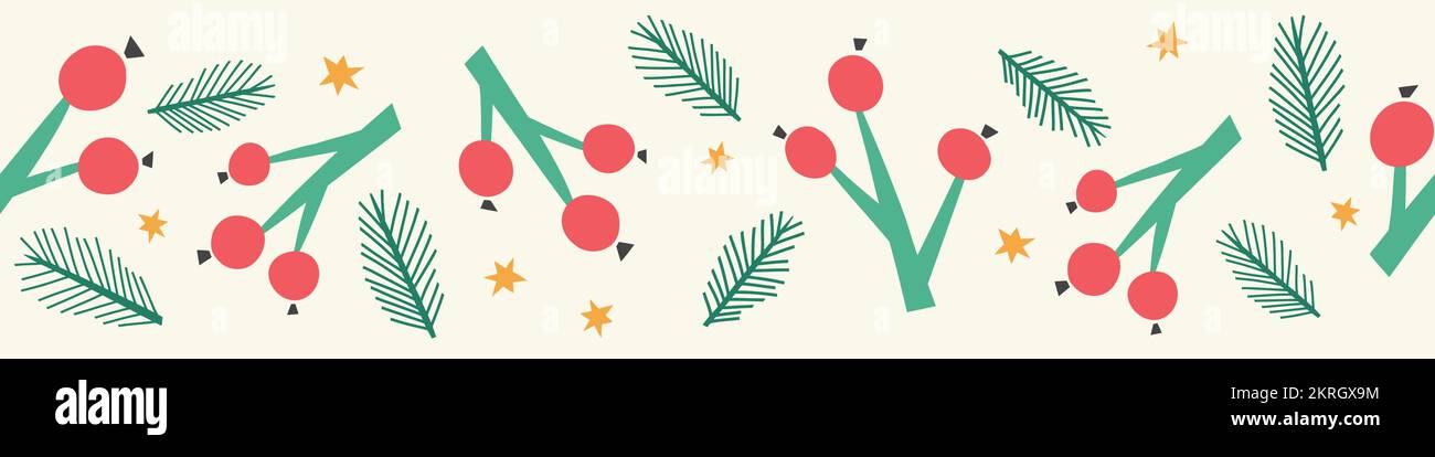 Christmas berry vector background border pattern. Festive foliage ...