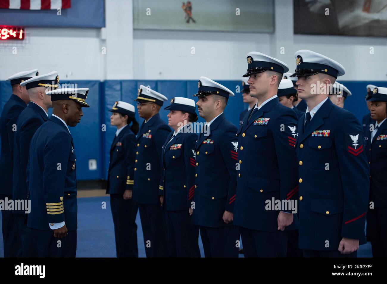 U.S. Coast Guard Training Center Cape May held an all-hands briefing on  base in the William R. Flores Gymnasium, Nov. 17, 2022. During the  gathering Capt. Warren Judge, the commanding officer, spoke