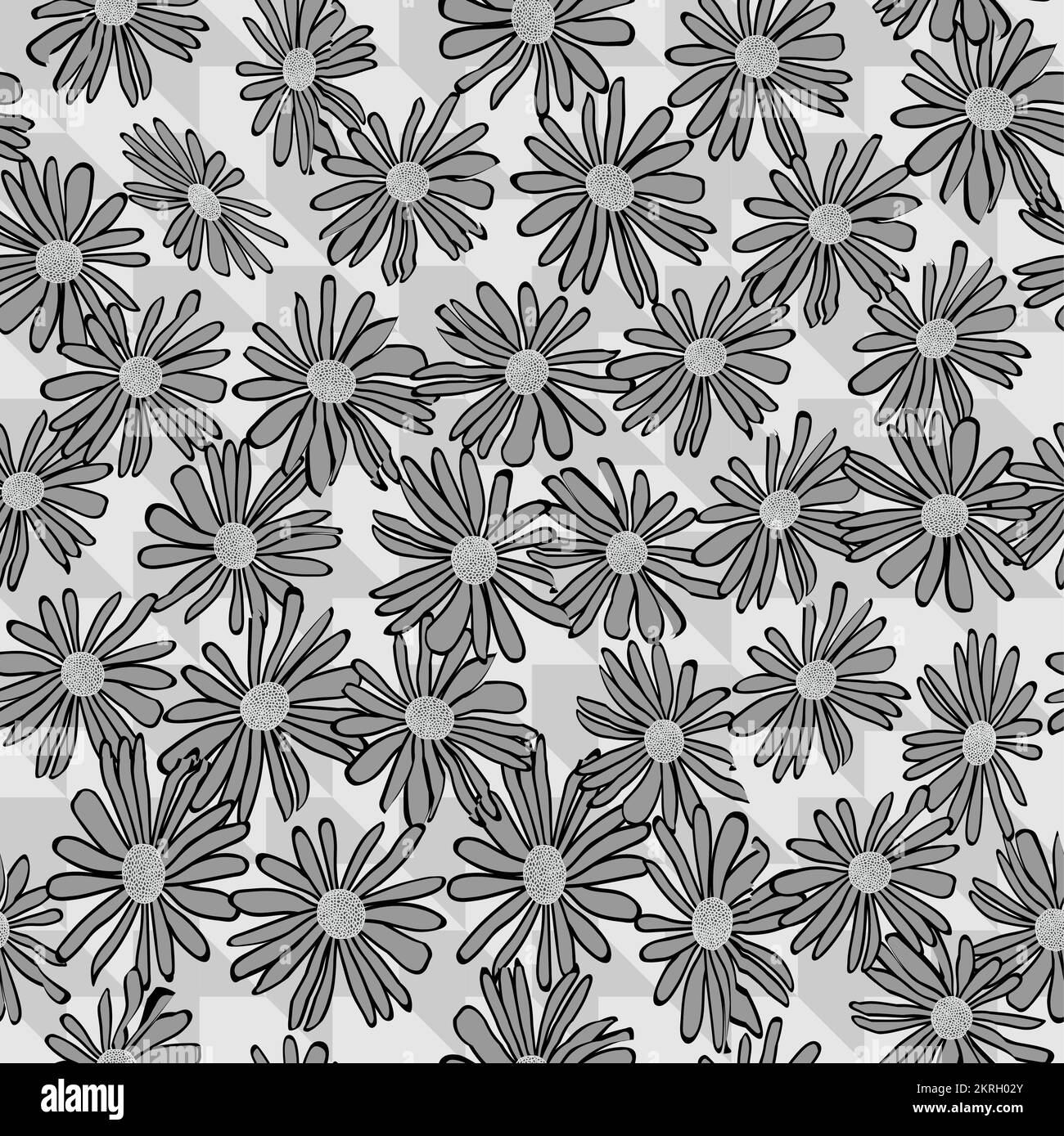 Black and white floral seamless pattern. Vector background. Stock