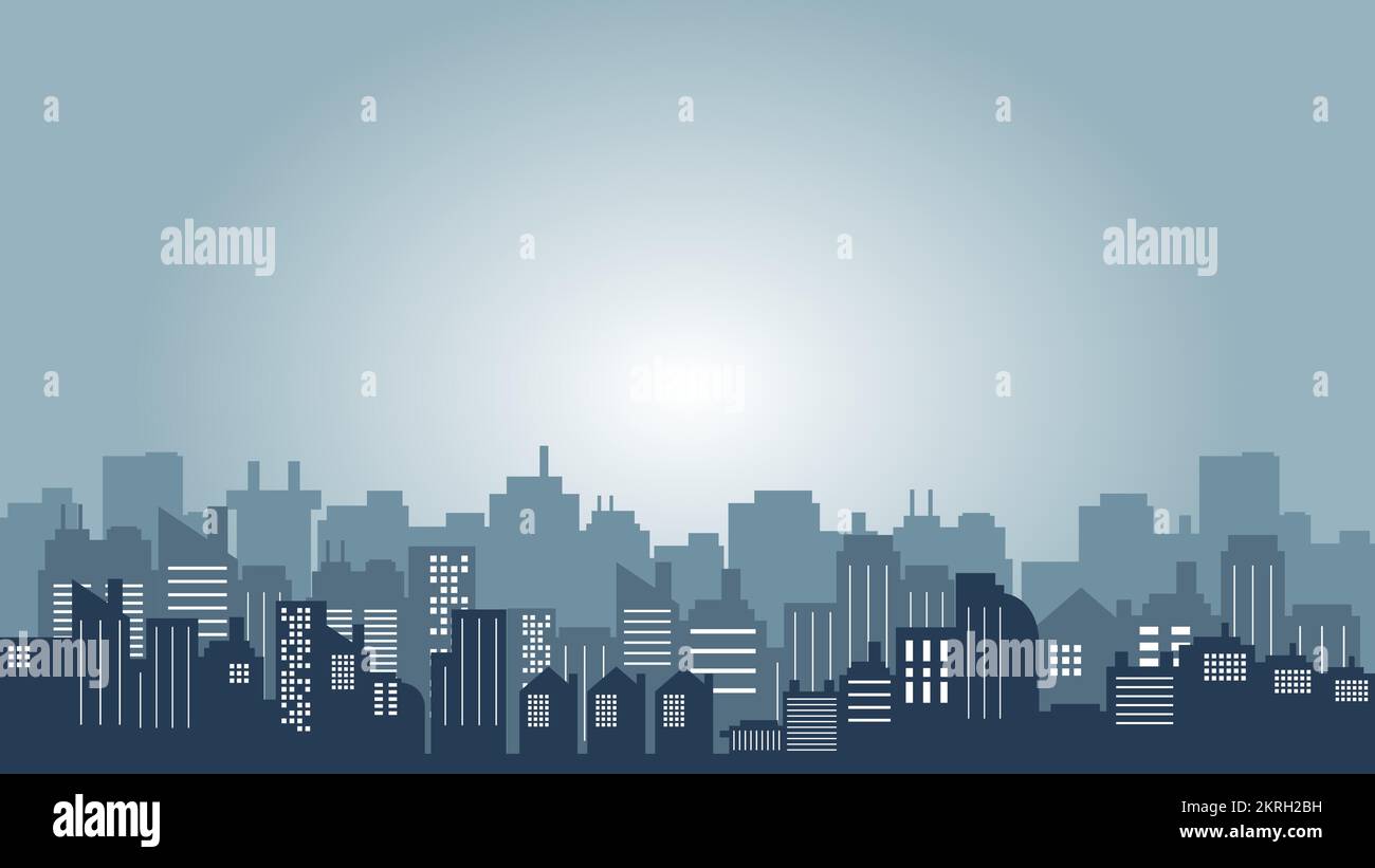 Night urban silhouette with many skyscrapers and malls. City vector ...
