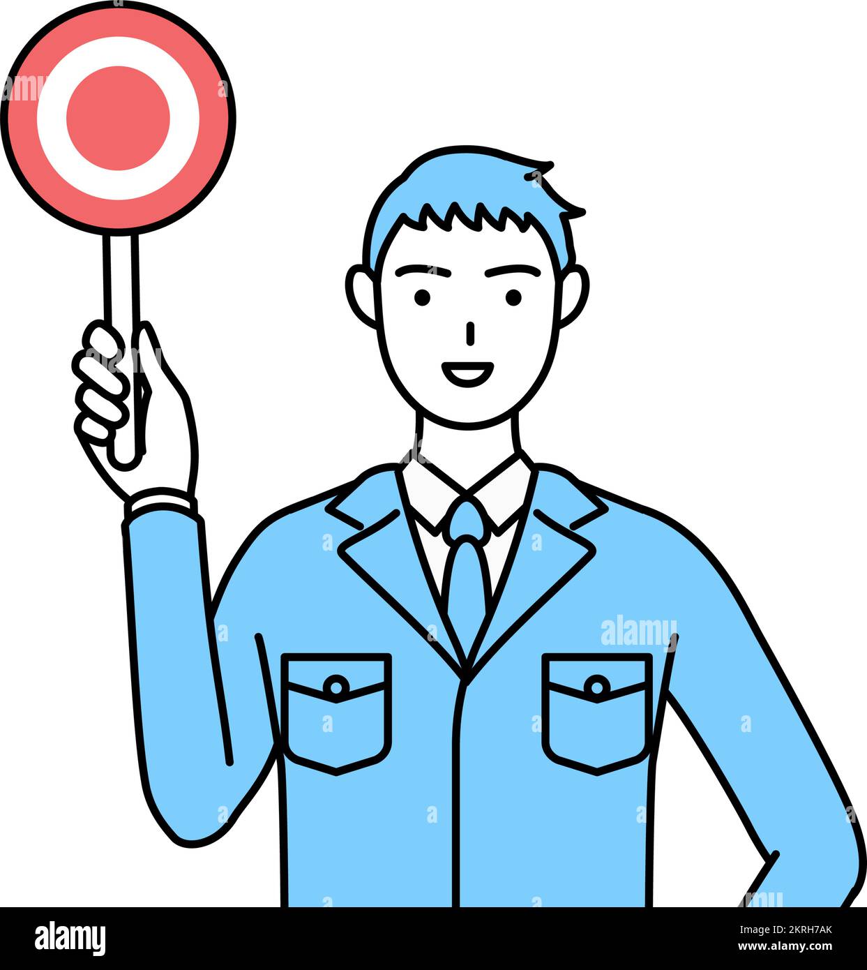 Simple line drawing of a Man in work clothes with his hands folded in