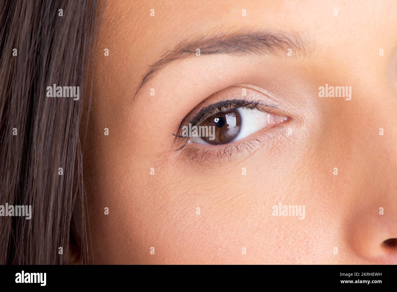 Focused on perfection - cosmetics. Closeup beauty shot of a womans face. Stock Photo