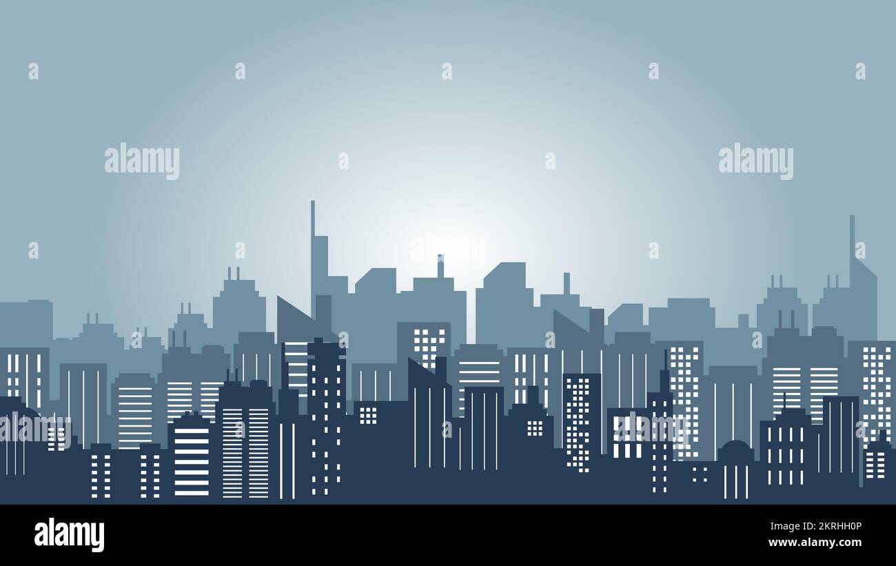 City panorama with silhouette of skyscrapers at night. City vector ...