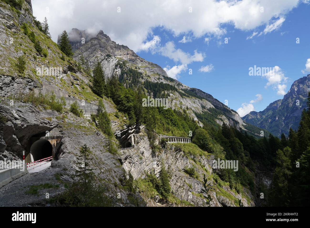Small tunnels in the Alp mountains in canton Graubunden in Switzerland. Stock Photo