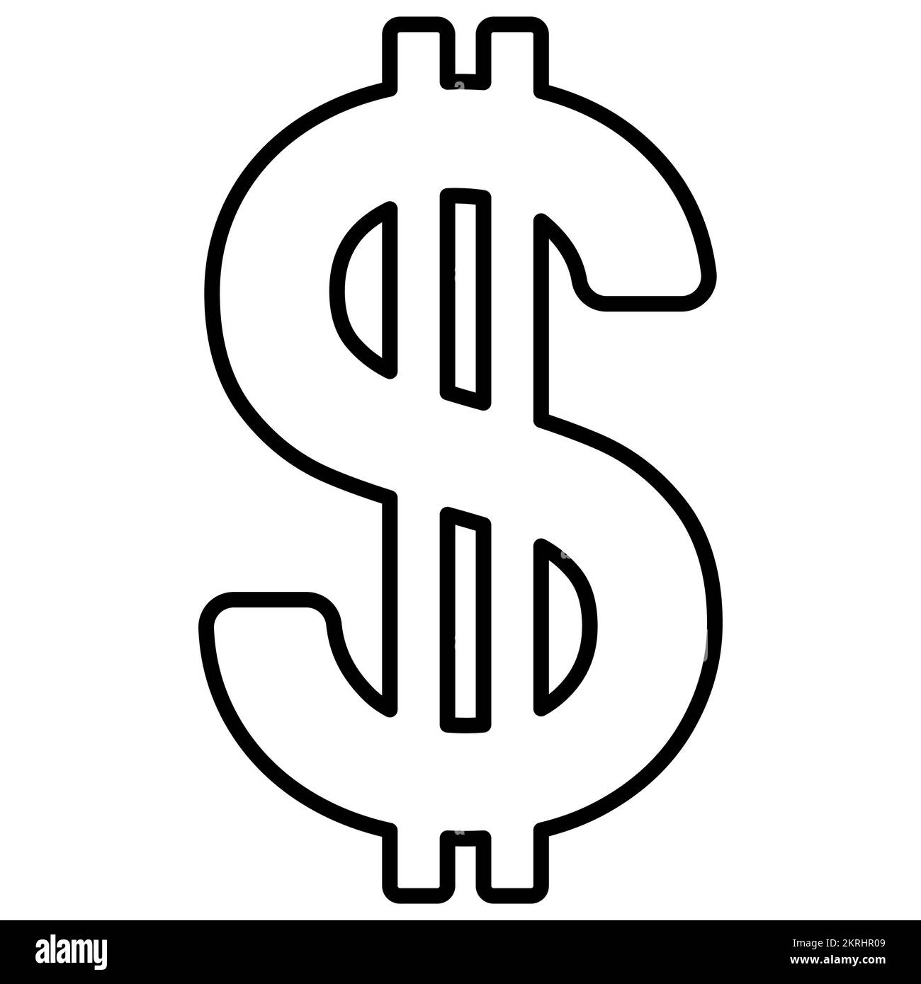 American Dollar USD currency sign outline front view isolated on white background. Currency by the Central Bank of America. Vector clipart. Stock Vector