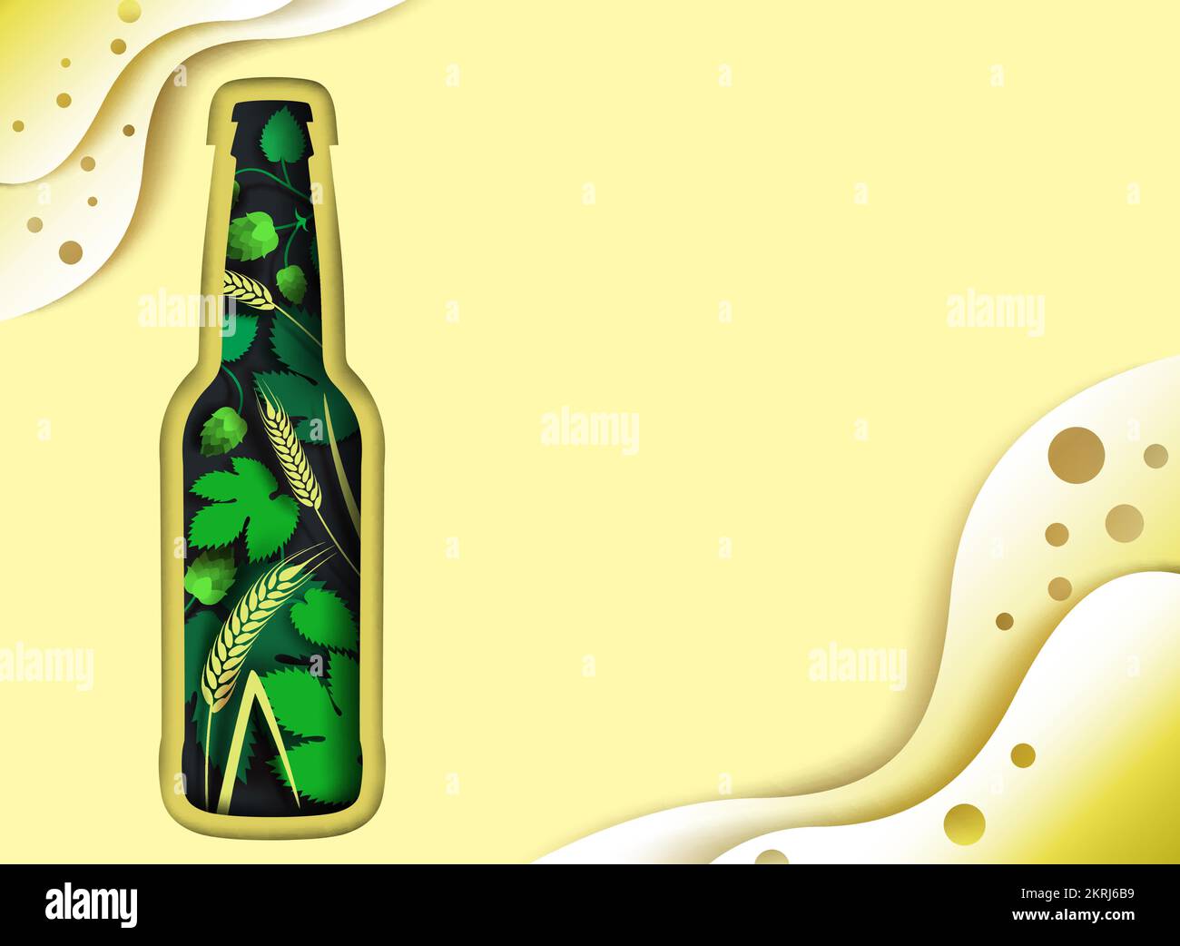 Beer poster design template, vector paper cut illustration Stock Vector