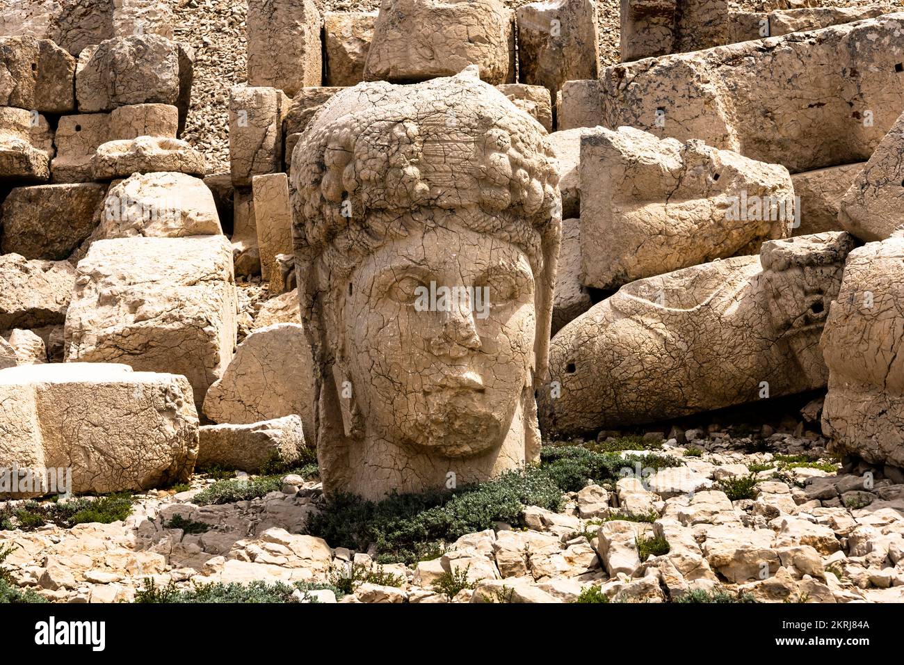 Mount Nemrut, Nemrut Dagi, west terrace, head statue of goddess Tyche, Commagene kingdom, Kahta, Adıyaman province, Turkey, Asia Stock Photo