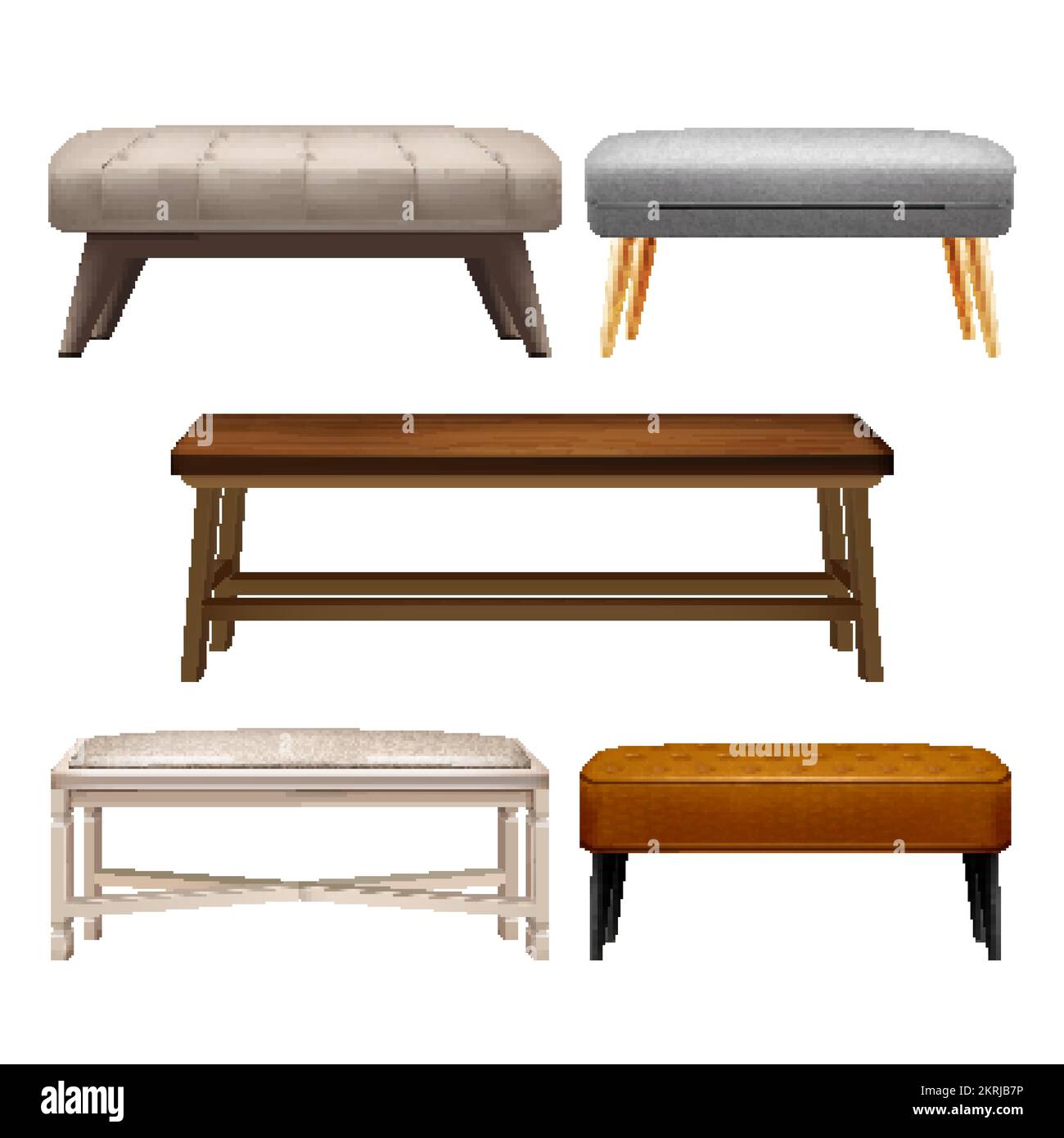 bedroom bench bed interior set realistic vector Stock Vector Image