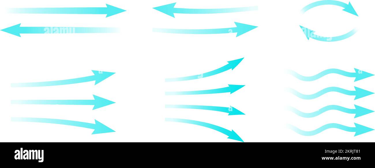 Air flow. Set of blue arrows showing direction of air movement. Wind