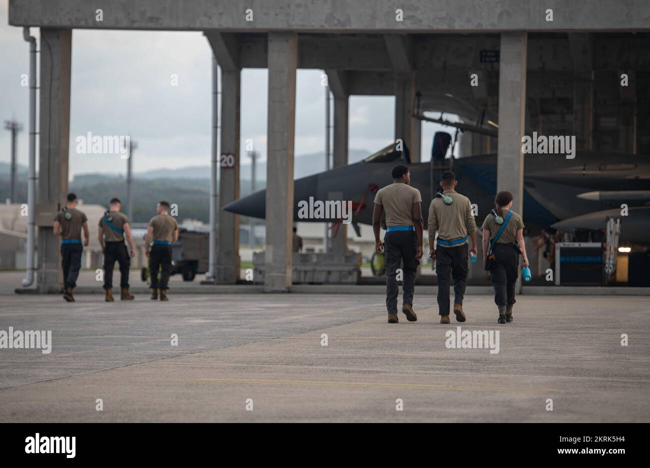 U.S. Air Force Airmen from the 44th Aircraft Maintenance Unit, walk ...