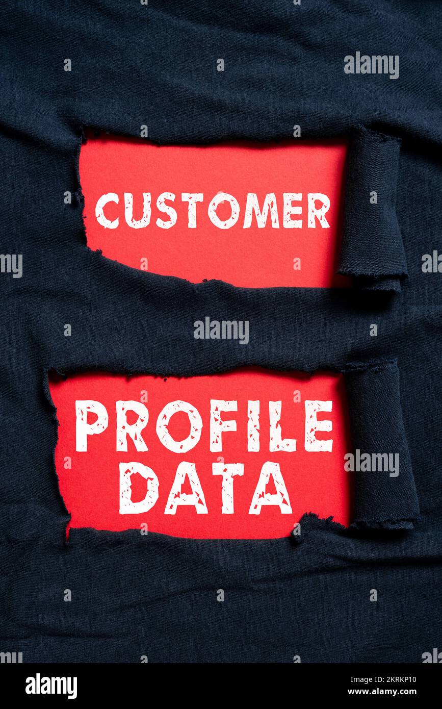 Handwriting text Customer Profile Data, Word Written on report about the type of person a company is trading Stock Photo