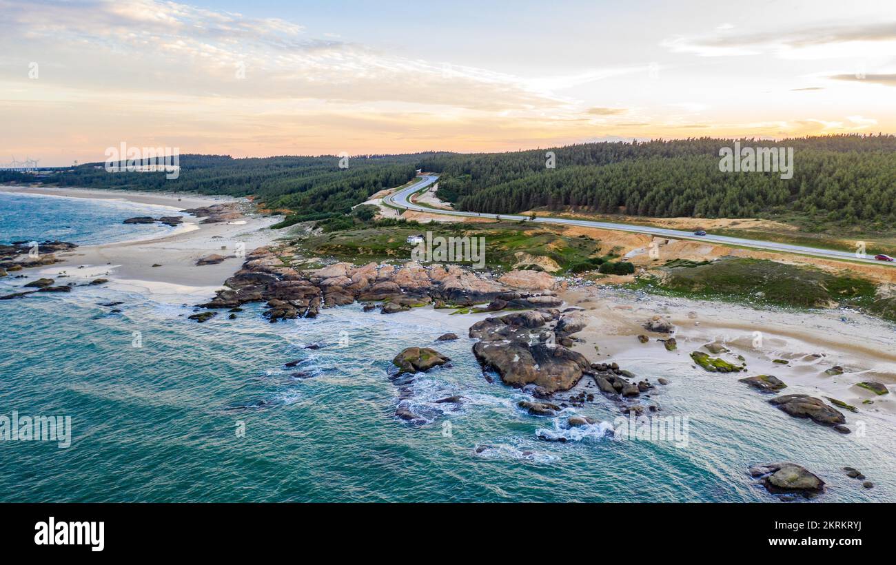 Aerial photos show the Hainan Island Tourist Road Wenchang Section is
