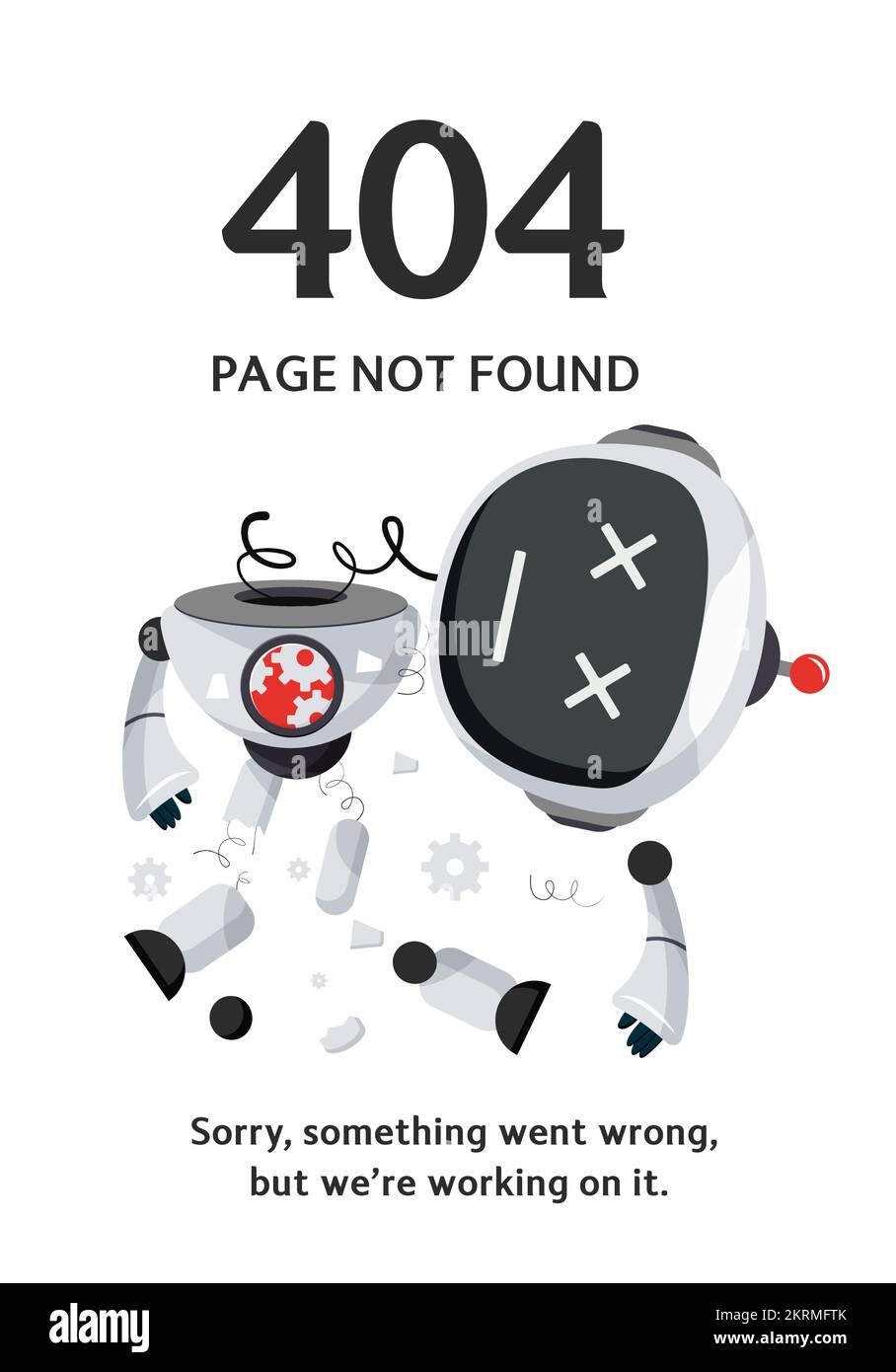 Robot error character vector design. Robotic system crash ai technology for trouble shoot assistant warning web page. Vector Illustration. Stock Vector
