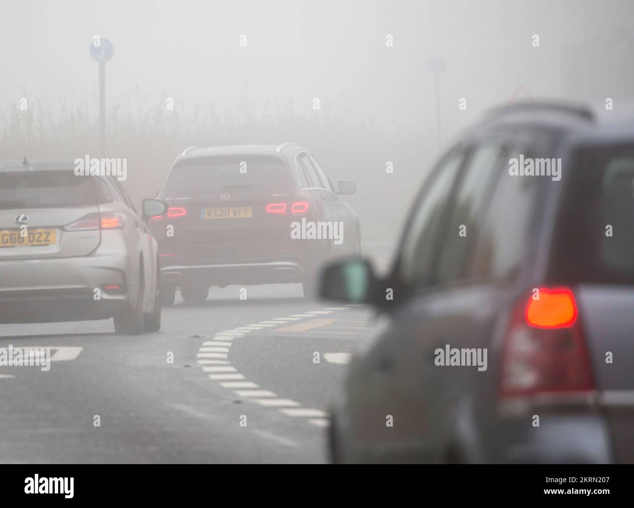 Kidderminster, UK. 29th November, 2022. UK weather Dense fog and mist