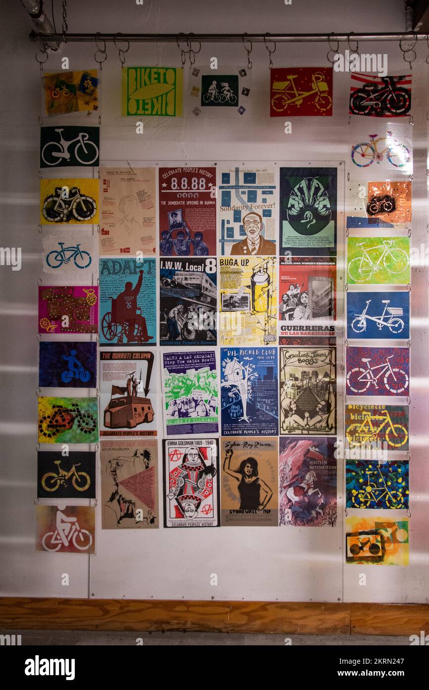 Drawings and writings on paper hanging on the wall Stock Photo Alamy