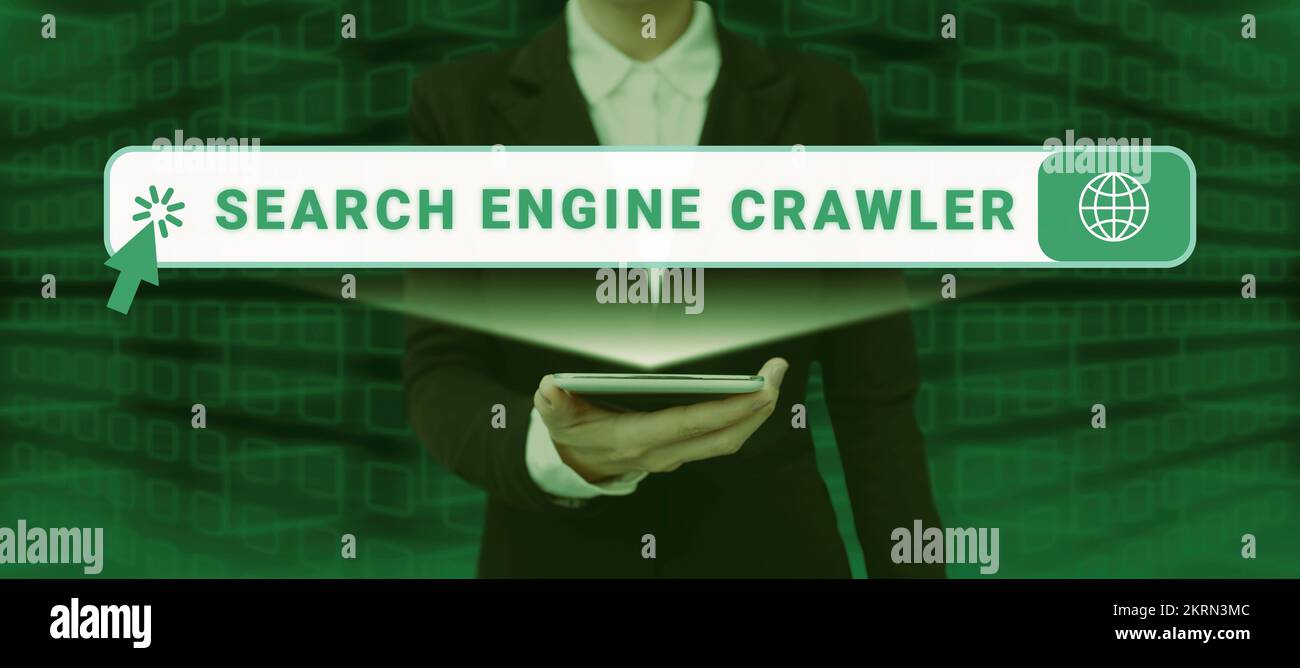 Text sign showing Search Engine Crawler, Business approach program or automated script that browses the web Stock Photo