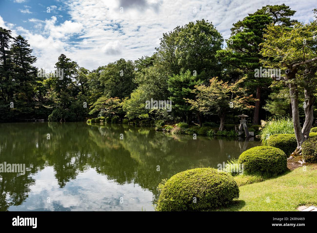 Lake immersed in the Japanese garden Stock Photo