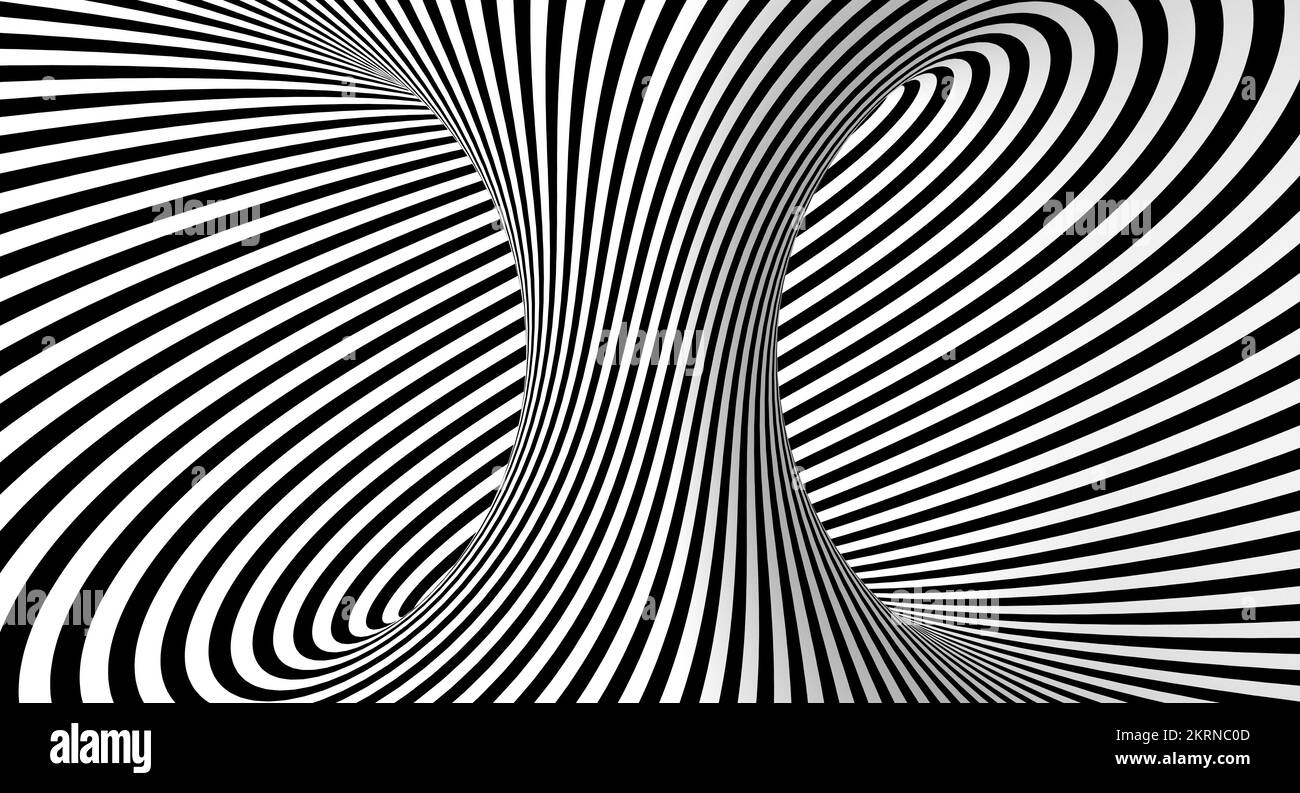black and white lines background creating an illusory optical effect. 3d render Stock Photo