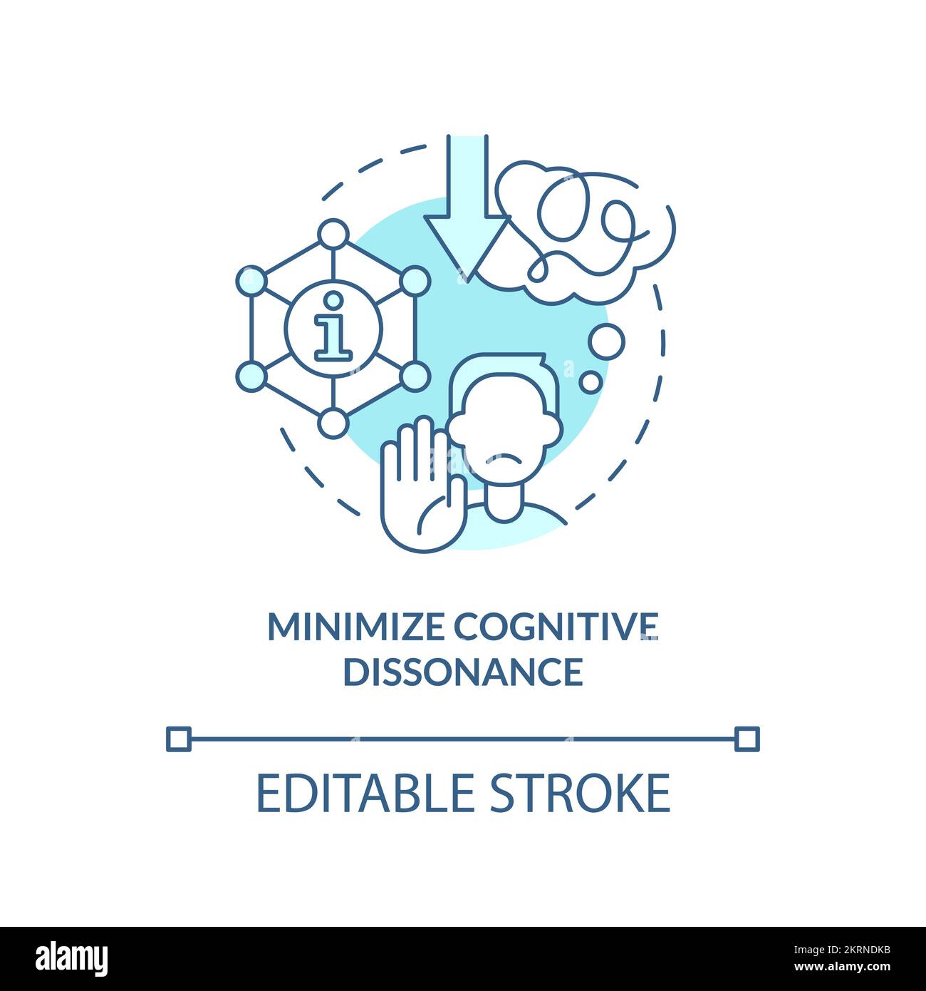 Minimize cognitive dissonance turquoise concept icon Stock Vector