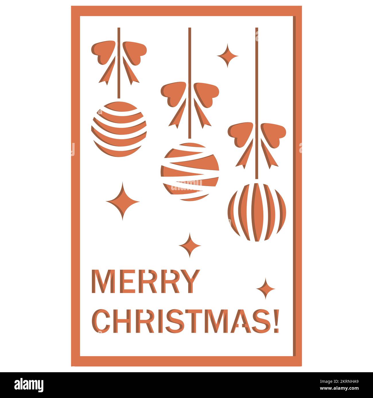 Multi-layered 3D Christmas card with Christmas decorations in the style of papercut, vector illustration, Laser cut paper. Stock Vector