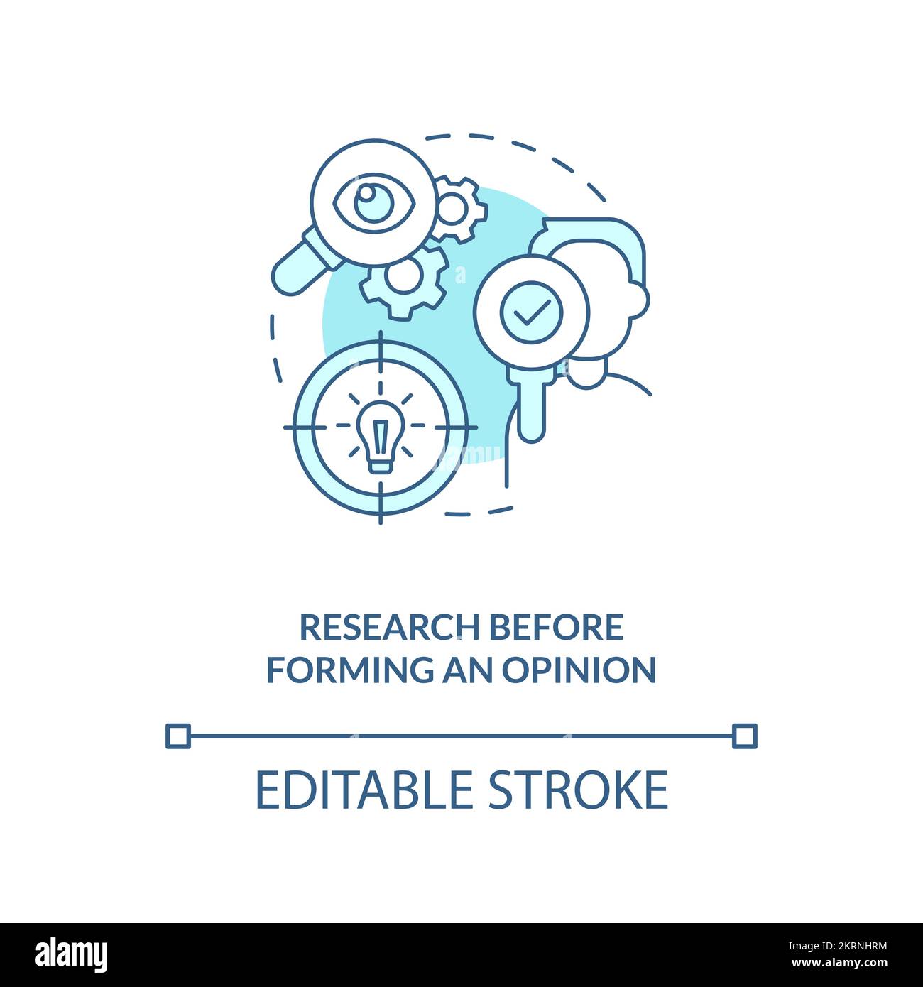 Research before forming opinion turquoise concept icon Stock Vector