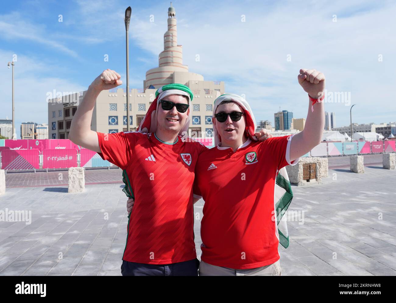 Welsh Fans Wales fans pose for a photograph at the souq in Doha on the day of the ...