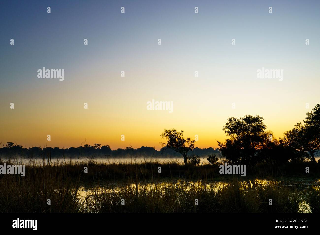 African sunrise above the Zambezi River. Victoria Falls National Park, Victoria Falls, Zimbabwe Stock Photo