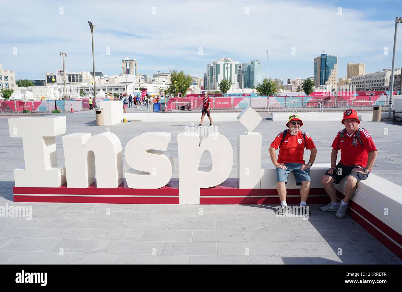 Welsh Fans Wales fans pose for a photograph at the souq in Doha on the day of the ...