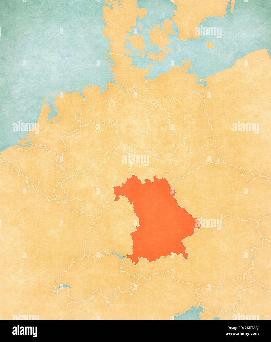 Bavaria on the map of Germany in soft grunge and vintage style, like ...