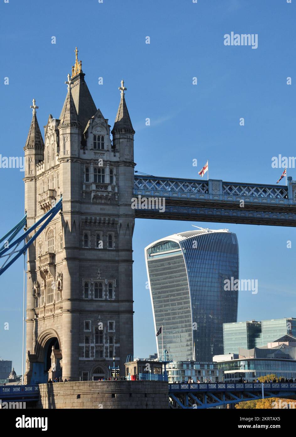 Old and new Tower Bridge framing the Fenchurch Street skyscraper in