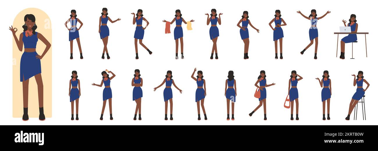 Premium Vector | Elegant woman model sheet different poses and views for  animation