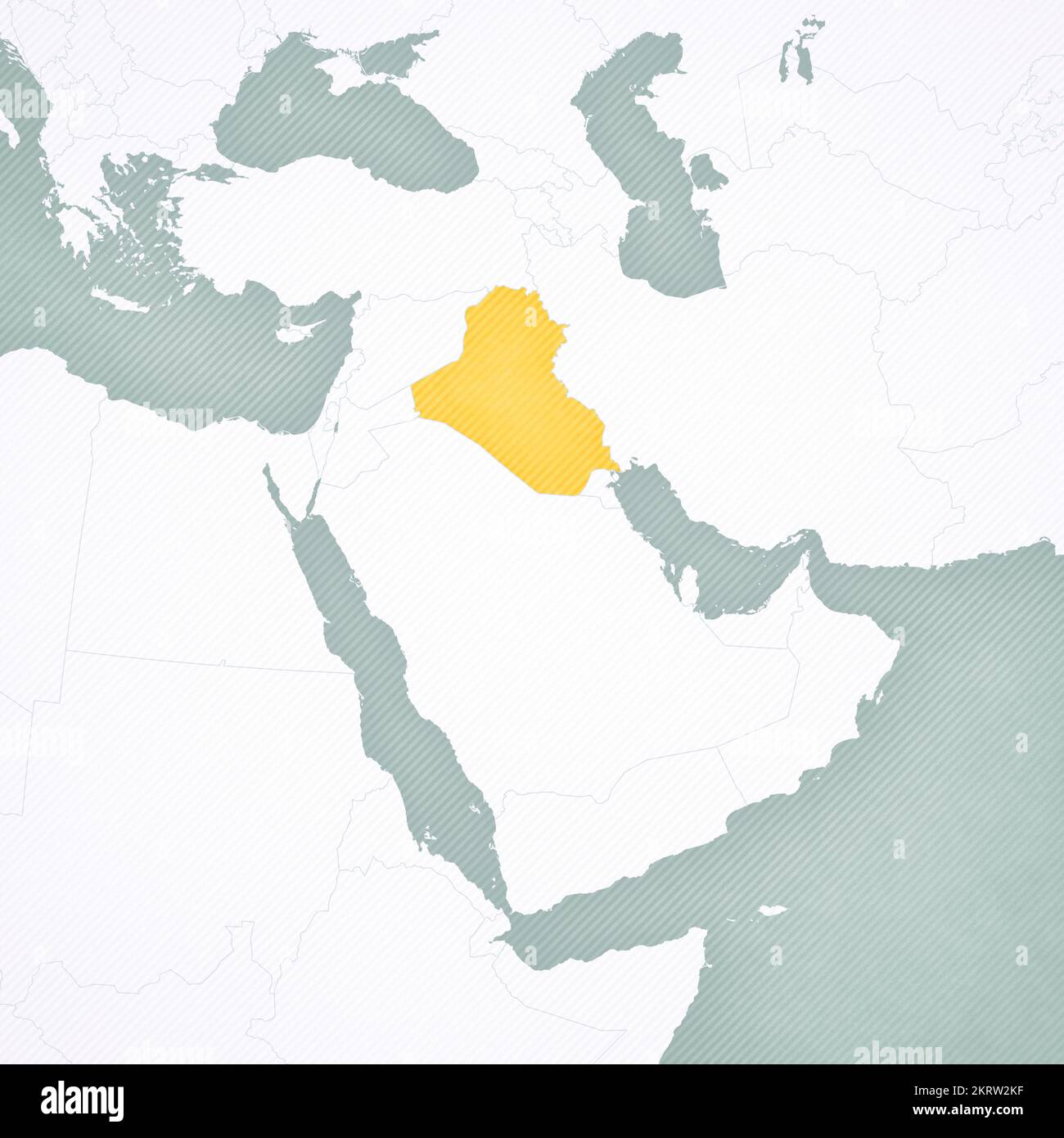 Iraq on the map of Middle East (Western Asia) with softly striped vintage background. Stock Photo