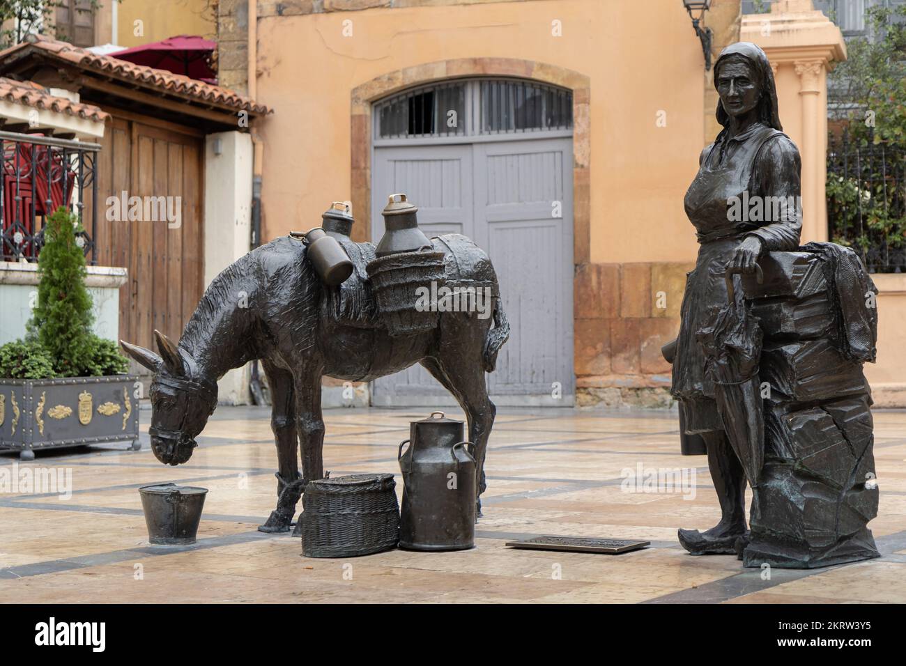 OVIEDO, SPAIN-AUGUST 10, 2021:  La lechera sculpture (Sculptor:  Manuel Garcia Linares) Stock Photo