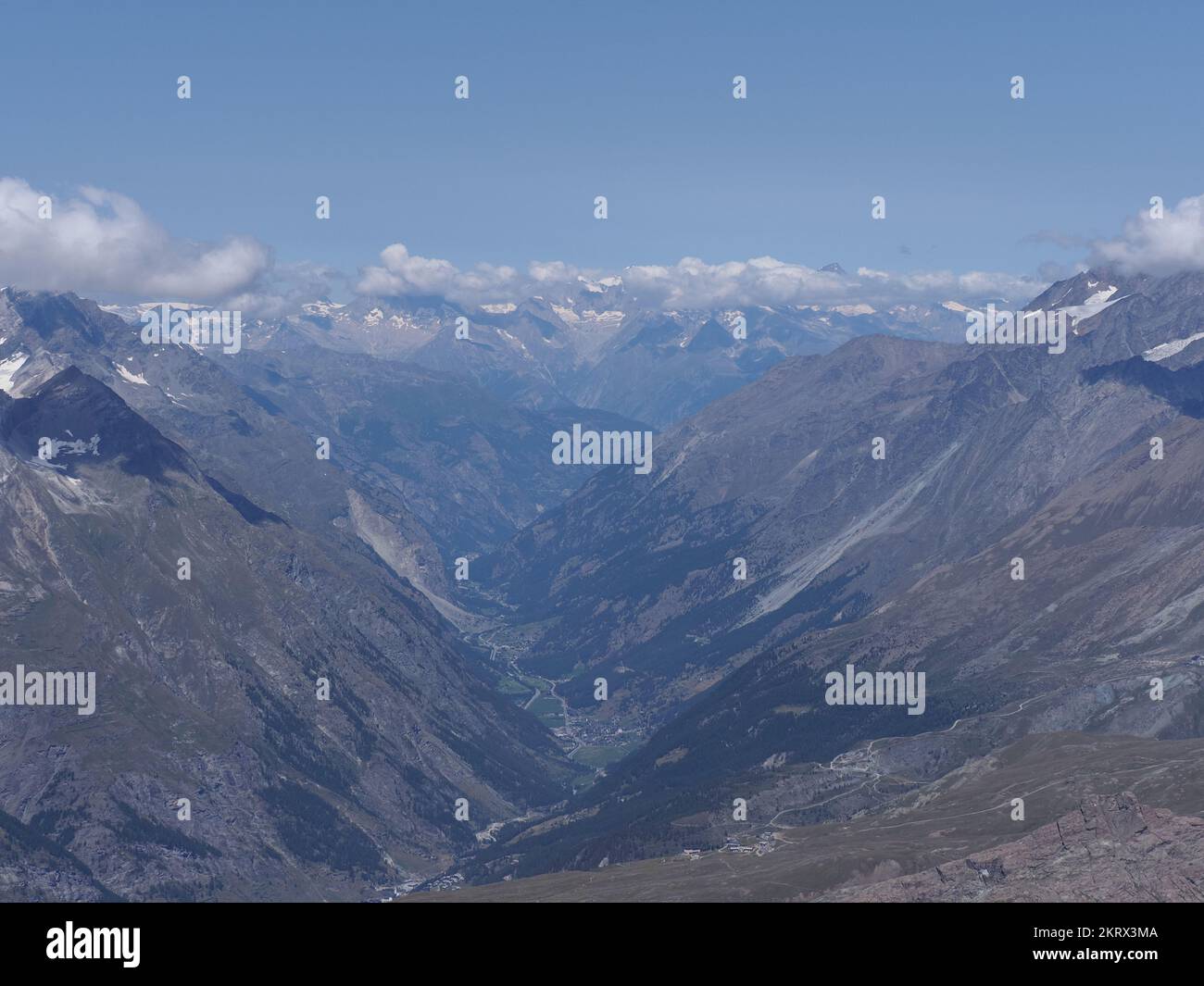 Alpine valley seen from Klein Matterhorn in european canton Valais in ...