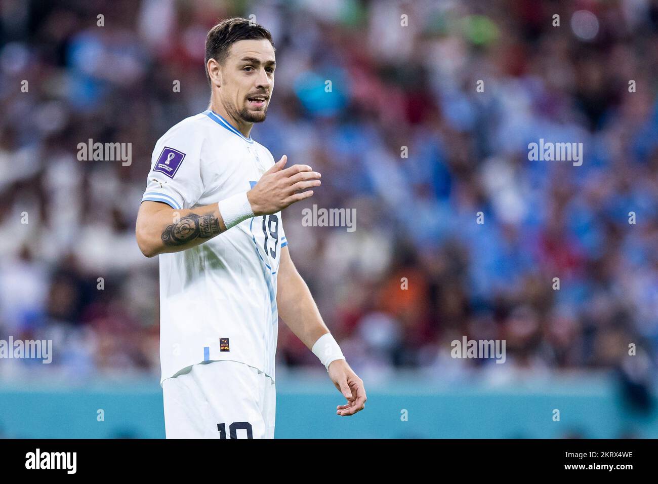 Lusail, Qatar. 28th Nov, 2022. Soccer: World Cup, Portugal - Uruguay, preliminary round, Group H, Matchday 2, Lusail Iconic Stadium, Uruguay's Sebastian Coates gestures. Credit: Tom Weller/dpa/Alamy Live News Stock Photo