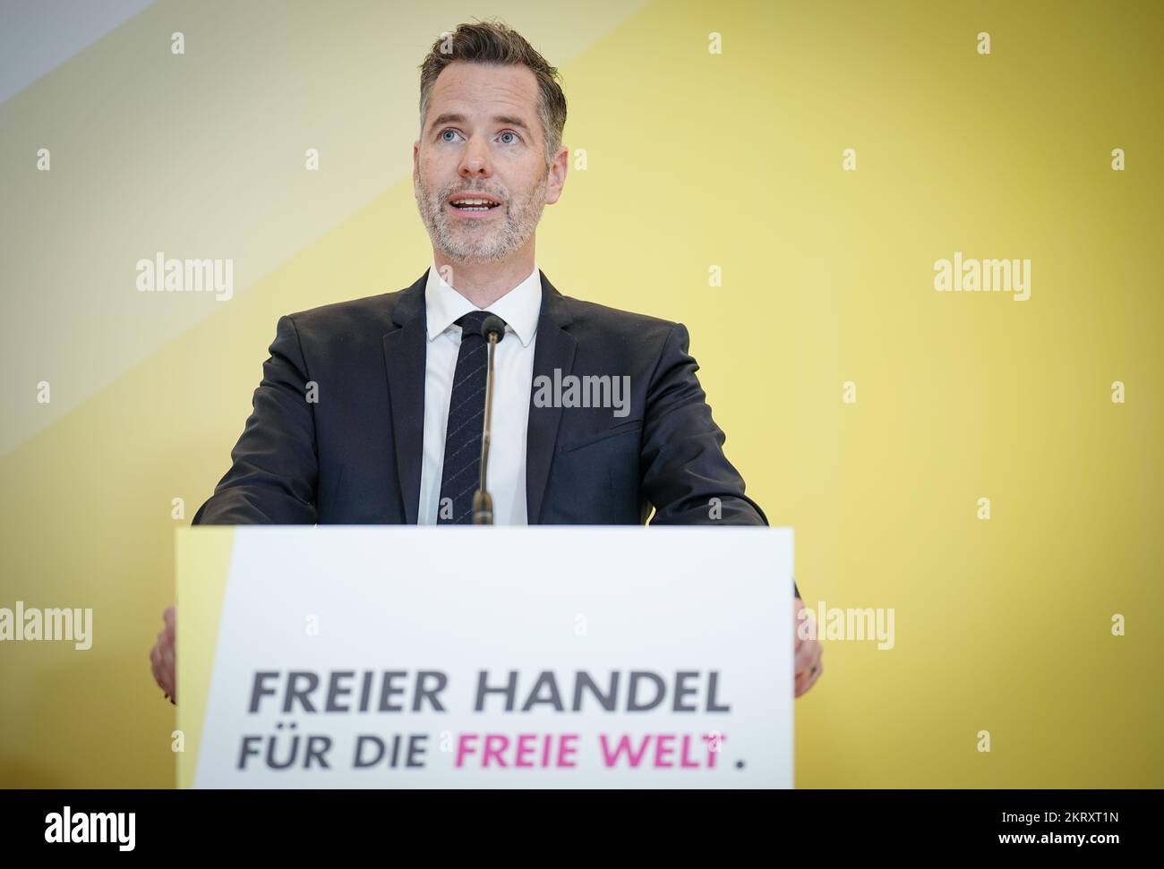 Berlin, Germany. 29th Nov, 2022. Christian Dürr, chairman of the FDP parliamentary group, gives a press conference before the start of his party's parliamentary group meeting in the Bundestag. Credit: Kay Nietfeld/dpa/Alamy Live News Stock Photo