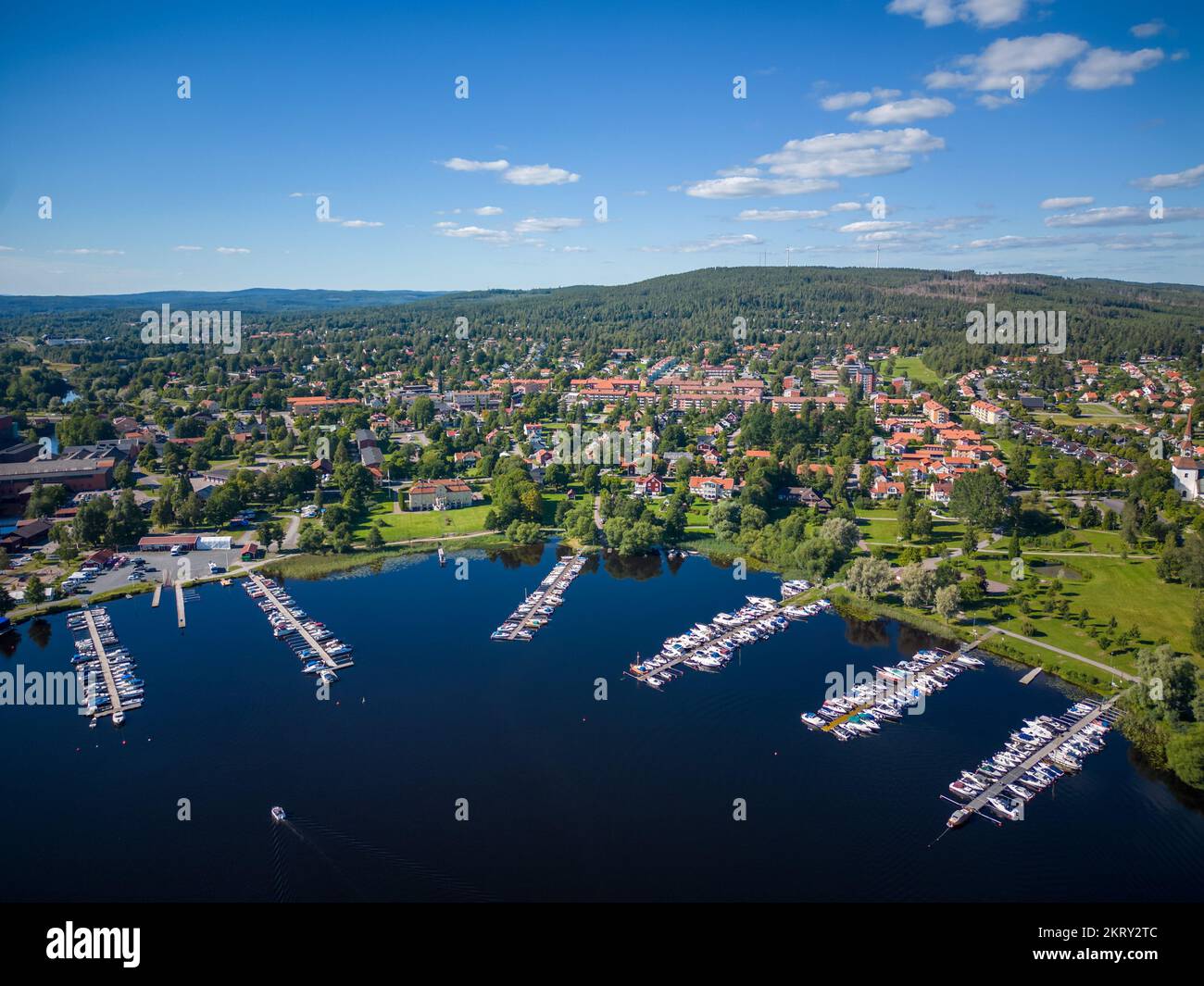 Town called Smedjebacken and lake Norra Barken in Dalarna, Sweden Stock Photo
