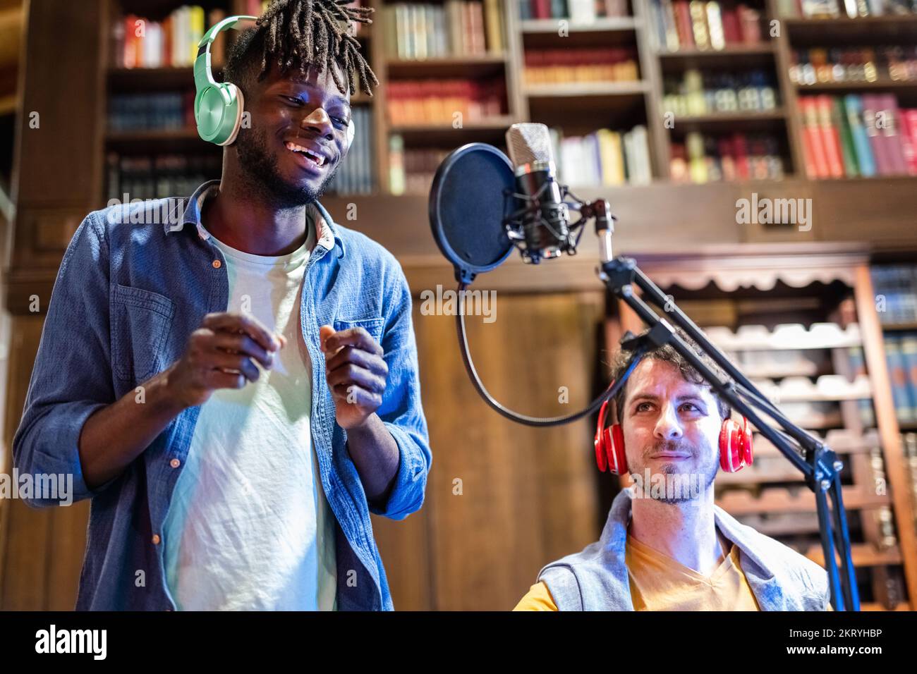 young artist singer African American rapper performs during a web radio ...