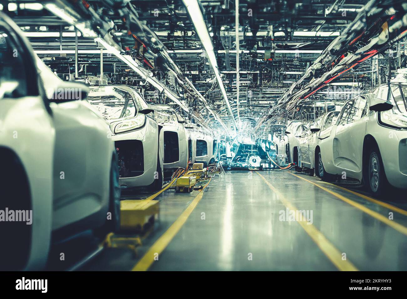 Splendid 3D illustration of automotive industry with assembly line