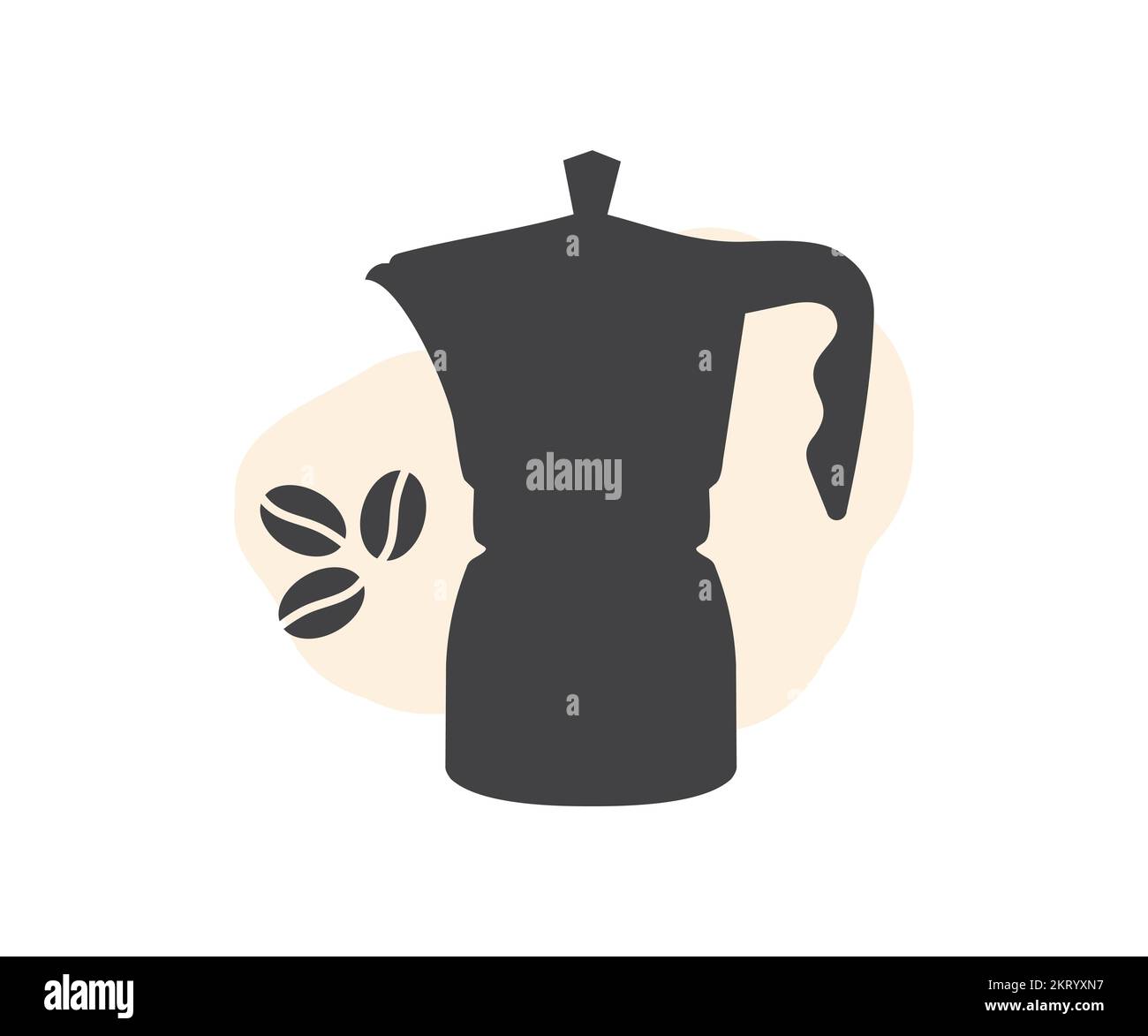 Italian coffee maker and coffee beans concept logo design. The process of making coffee in the