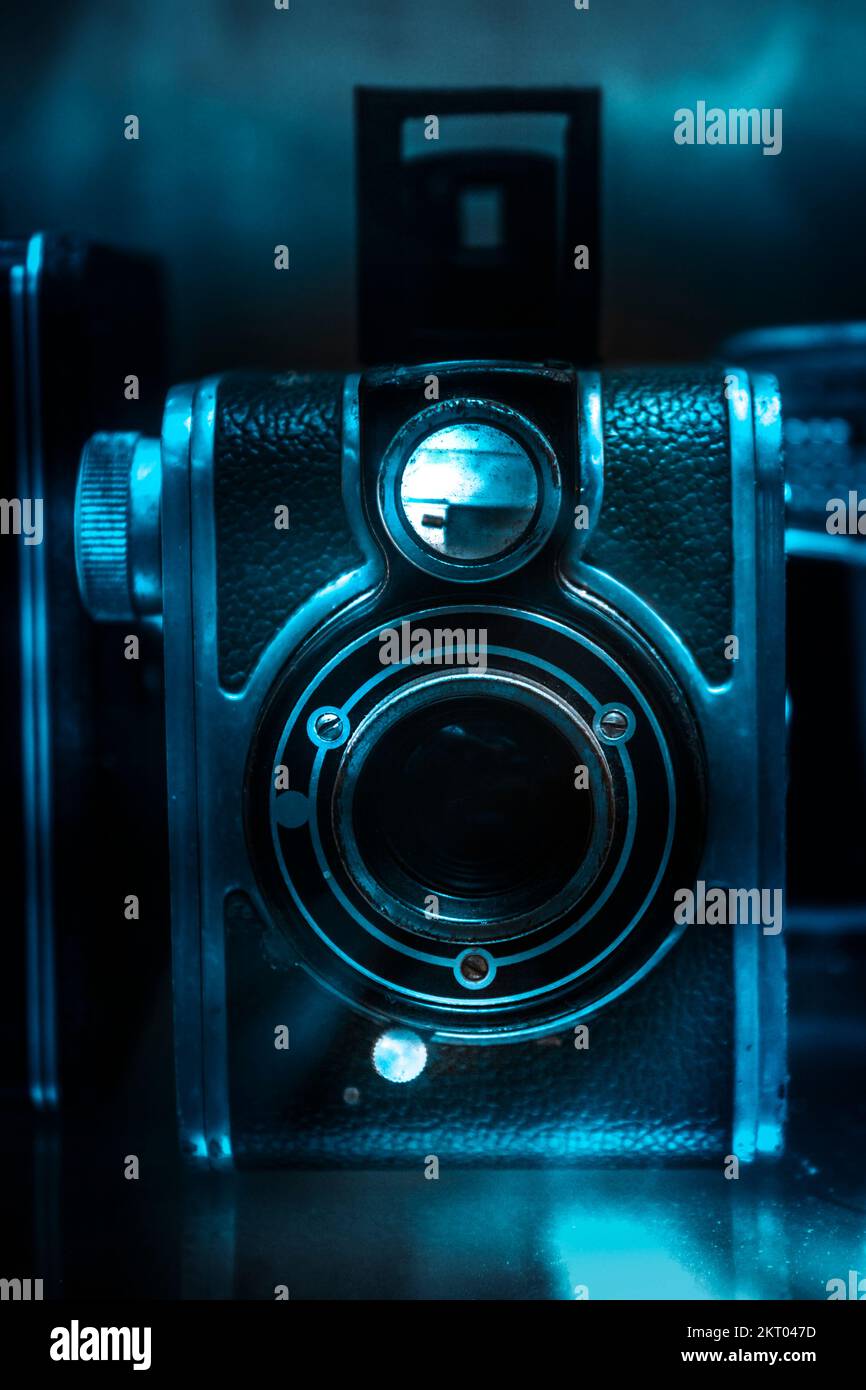 The process of developing film captures a blue toned oldfashioned film