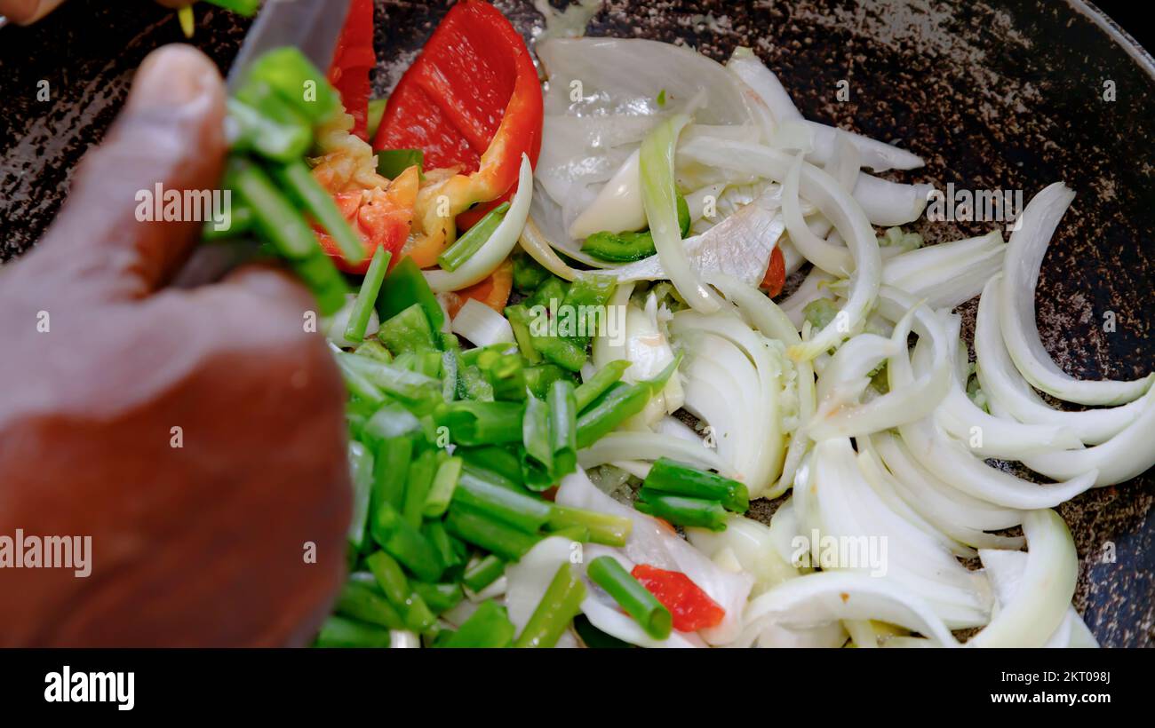 chopped seasoning in a pan Stock Photo