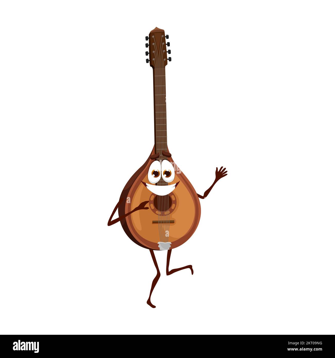 Cartoon mandolin musical instrument character. Isolated vector plucked