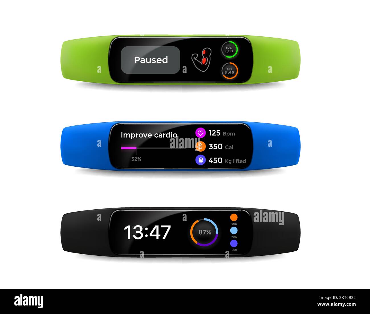 Fitness tracker, display screen interface of modern wristwatches, sport