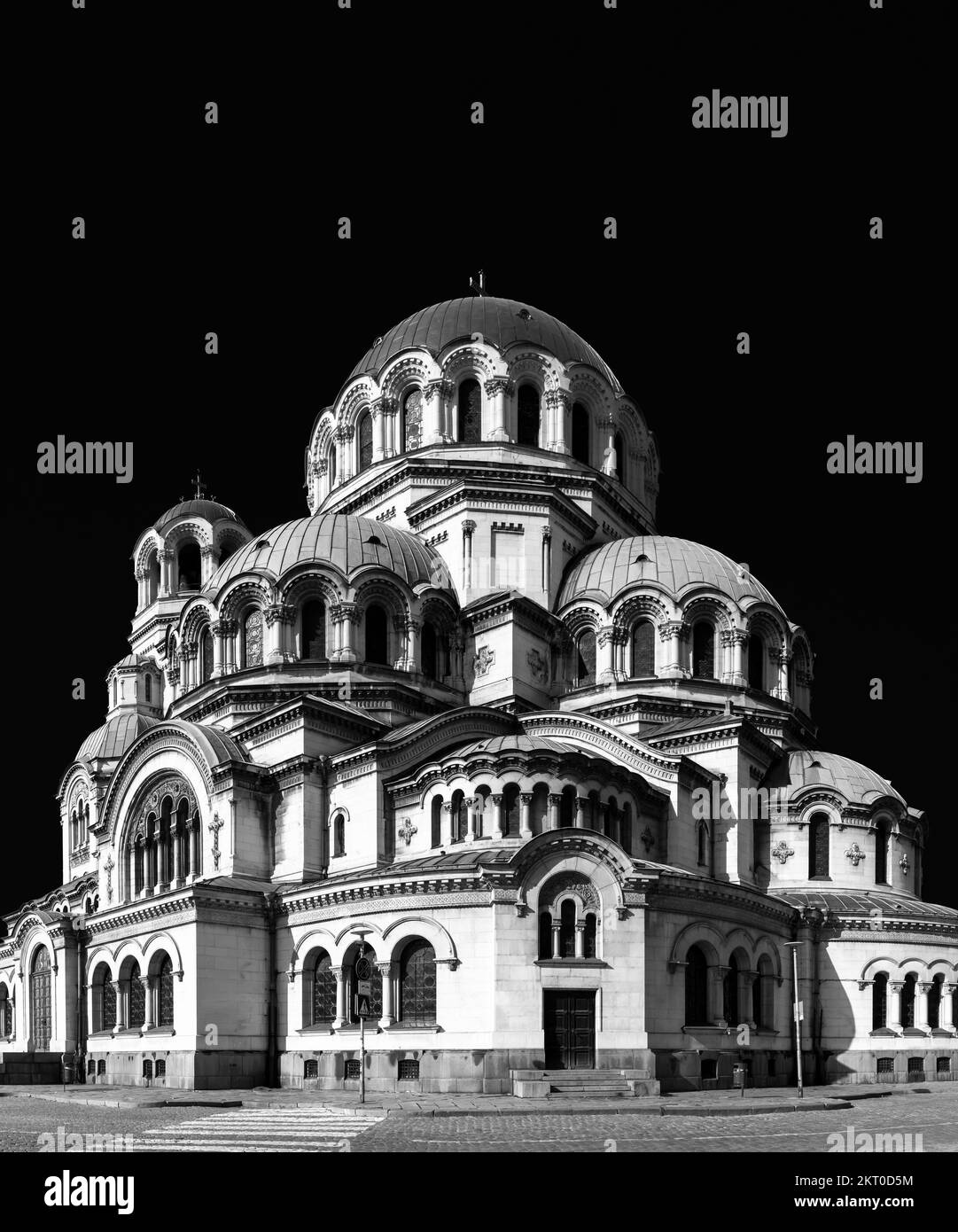 Sofia, Bulgaria - 30 October, 2022: black-and-white view of the Saint Alexander Nevsky Cathedral in downtwon Sofia Stock Photo