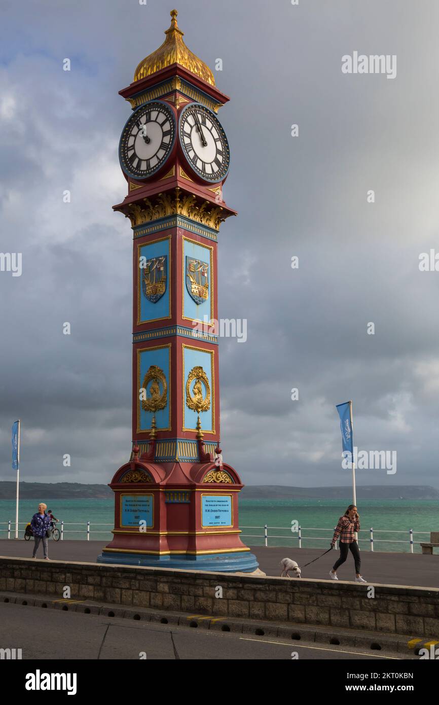 Clock Tower on promenade esplanade at Weymouth, Dorset UK in October Stock Photo