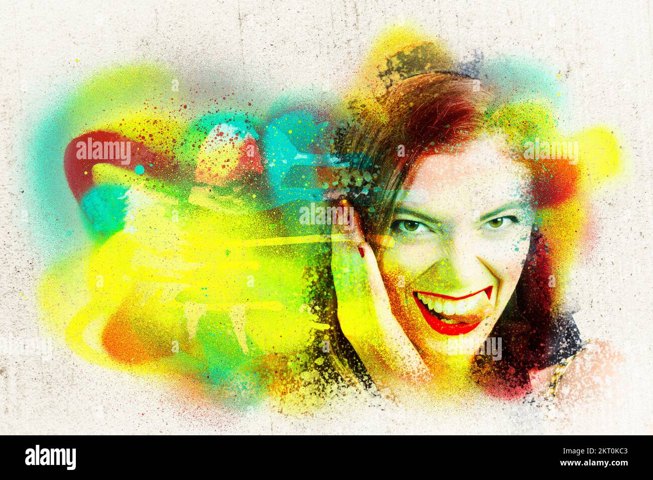 Creative photo painting of an urban graffiti cement wall showing the