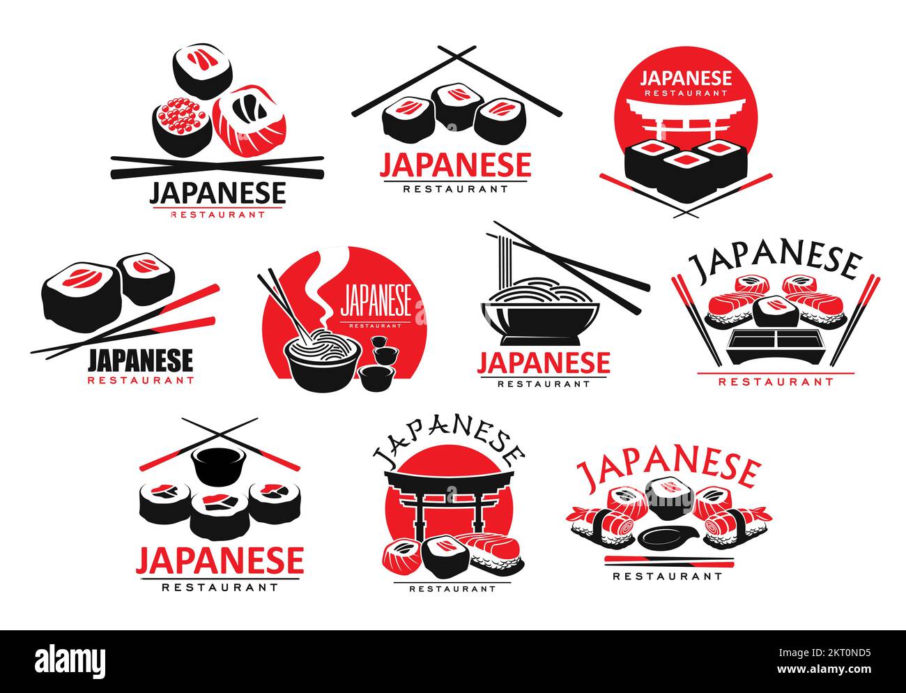 Japanese cuisine icons with sushi, rolls and noodles. Asian cuisine