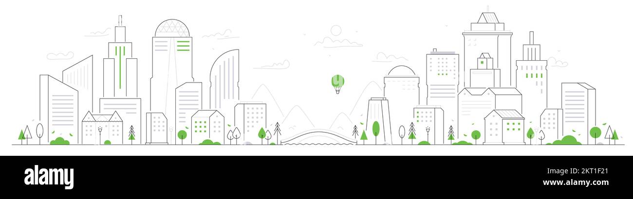 Cityscape - thin line design style vector illustration Stock Vector ...